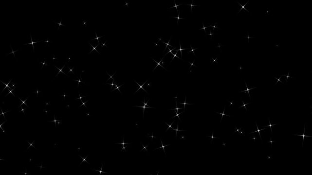 A twinkling starry night sky background. white cartoon blinking stars, blinking retro vector stars and dots, twinkling starry night sky, sparkle glitter light effect on black screen. 4K video