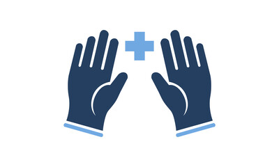 Medical Gloves and Health Protection with Medical Cross Flat Vector Illustration