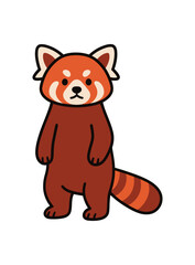Flat vector illustration of bright red panda standing alert on hind legs with ears perked
