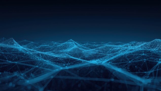 Abstract blue futuristic wireframe mesh background representing digital network, global connection, AI, and big data technology concept - Powered by Adobe