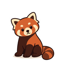 Flat vector illustration of bright red panda sitting with head tilted to the side curious listening pose