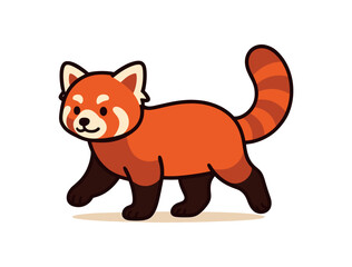 Flat vector illustration of bright red panda trotting with relaxed gait and tail raised