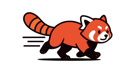 Flat vector illustration of bright red panda running fast with bold motion lines behind