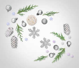 Collection of decorative green Christmas plants and decor