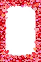 Group of mini hearts on vertical red frame and white copy space, Background for Love card or Valentine's Day concept. PNG file.