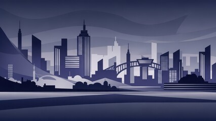 Fototapeta premium Modern Cityscape Silhouette at Dusk with Futuristic Architecture and Bridges