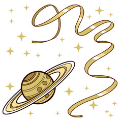 Gold saturn planet with ring and ribbon © Rifat