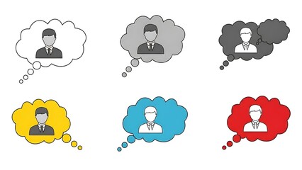 Colorful business people icons in speech bubbles for communication and teamwork concepts