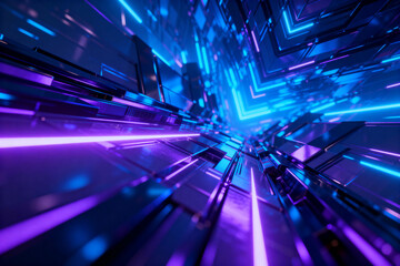 Futuristic Neon-Lit Tunnel of Technology and Cyber