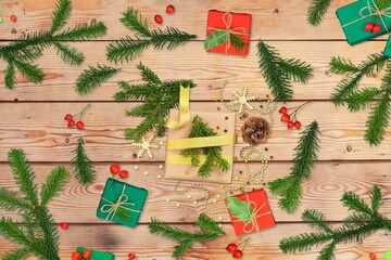 Collection of decorative green Christmas plants and decor