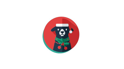 Fototapeta premium Cartoon Dog Wearing Santa Hat and Scarf.