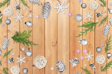 Collection of decorative green Christmas plants and decor