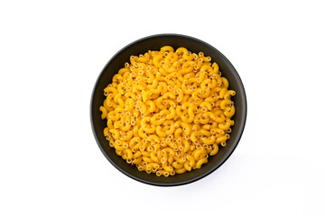 Raw macaroni pasta on white background
