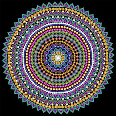 Mandala brooch jewelry, design element.  Geometric vintage ornamental background.