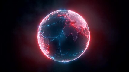 Glowing digital planet with illuminated network connections and vibrant energy patterns floating in dark space showing global technology and data flow - Powered by Adobe