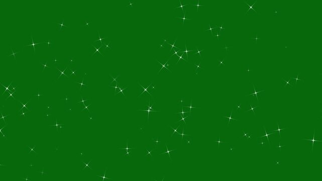 A twinkling starry night sky background. white cartoon blinking stars, blinking retro vector stars and dots, twinkling starry night sky, sparkle glitter light effect on green screen, 4K animation