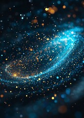 A vibrant celestial galaxy swirls with sparkling cosmic dust and glowing orbs of light. The image captures the immense beauty and mystery of the cosmos.