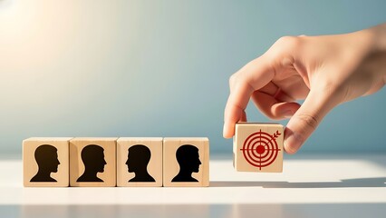 A hand places a target block among silhouette blocks on a table