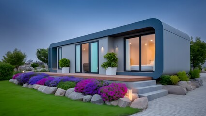 Luxury Modern Prefab Home Exterior at Dusk