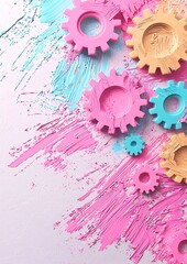 A vibrant composition of colorful gears on a textured backdrop, symbolizing teamwork and collaboration