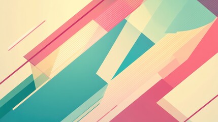 Abstract geometric pattern showing overlapping diagonal shapes, rectangles, and lines in a pastel color palette, creating a dynamic and modern background