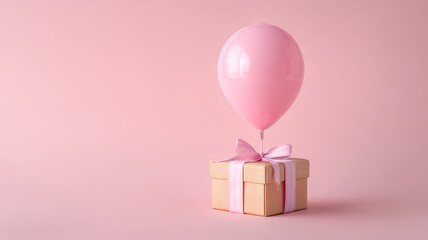 Wrapped gifts and balloons on the pink background, Decorations for a birthday with a balloon and a gift, A simple and elegant image of pink balloons and gifts, perfect for a birthday, anniversary.