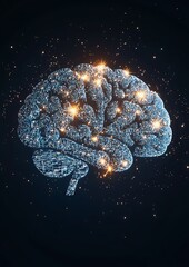 Illuminated human brain concept with glowing particles