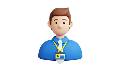 3D Cartoon Office Worker with ID Badge