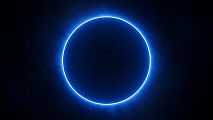 Glowing electric blue neon oval light circle on dark background