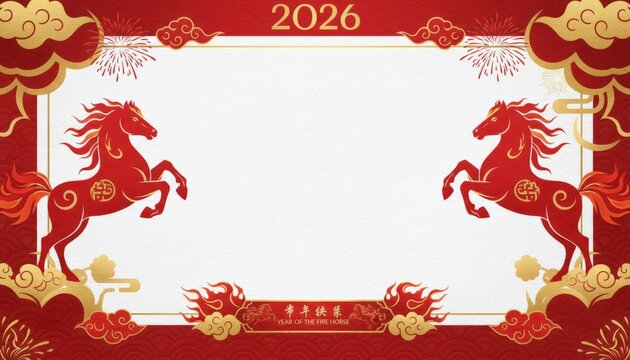 Celebrating the year of the horse 2026 festive traditional chinese new year decoration red and gold theme cultural inspiration artistic design festive atmosphere - Powered by Adobe