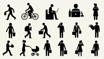 Collection of diverse human silhouette icons representing various activities and professions.