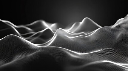 Digital wave surface with glowing dots forming an abstract landscape, representing data visualization, technology, communication, and interconnected network concepts in a modern design