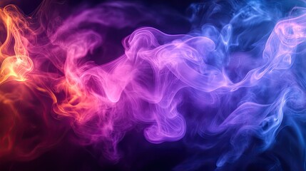 Vibrant abstract smoke flowing and blending with warm and cool colors, forming dynamic ethereal patterns against a dark background, representing energy and motion