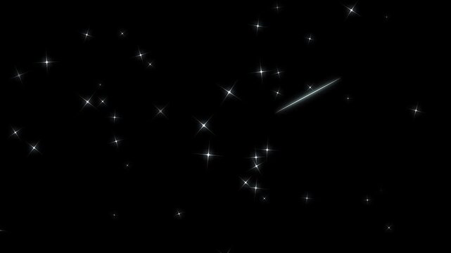 Twinkling stars glow and sparkle in night sky. cosmic starry sky,  shimmering starburst light with pulsing white star fields, luxury night sky glitter twinkle animation in 4K, meteor, rays, starfall