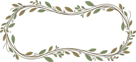 Elegant Vector Frame with Olive Green Leaves and Twigs on White Background