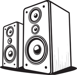 Music Speakers Hand-drawn Sketch Drawing Vector Illustration, Line Linear Symbol Engraving Coloring Book, Black and White Isolated