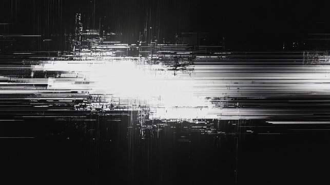 Digital data fragments are glitching across a dark screen, creating an abstract background depicting modern technology, network errors, and futuristic information processing - Powered by Adobe