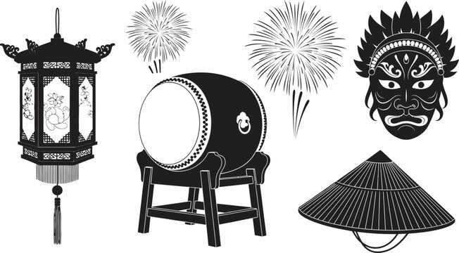 Traditional japanese festival elements illustration