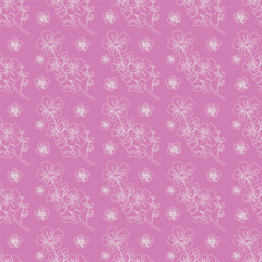 Seamless Continuous Line Art Pattern of Orchid Flowers in Pink.