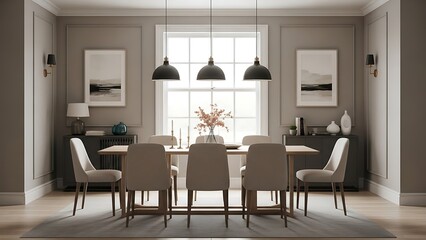 British dining room interior with contemporary and classic English design
