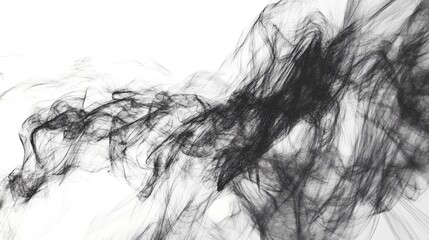 Fototapeta premium Abstract smoke or digital ink strands creating a dynamic dark texture, spreading elegantly with flowing movement against a clean white backdrop, evoking concepts of energy and disruption