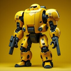 AI generated Bulky armored combat robot equipped with pistols and sensors in studio