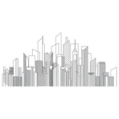 Obraz premium Urban vector illustration of a city skyline featuring modern skyscraper architecture and downtown buildings in a black