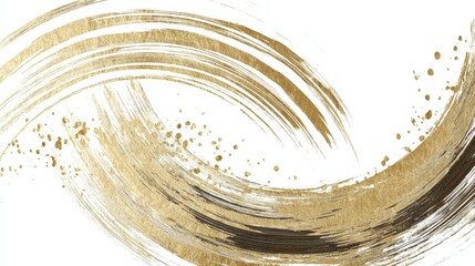 Elegant Brushstroke Arc in Gold Creates an Artistic Display on a White Backdrop for Minimalism Lovers in Search of Modern Design