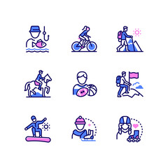 Hobbies and leisure - set of line design style icons