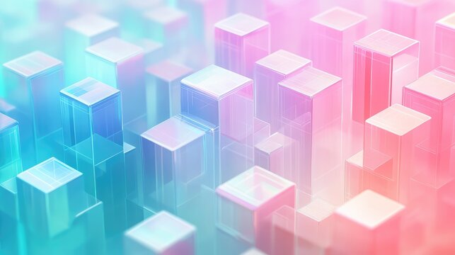 Transparent cubic blocks forming a vibrant digital city or innovative data visualization, showing colorful architectural growth and connection in a modern technological network - Powered by Adobe