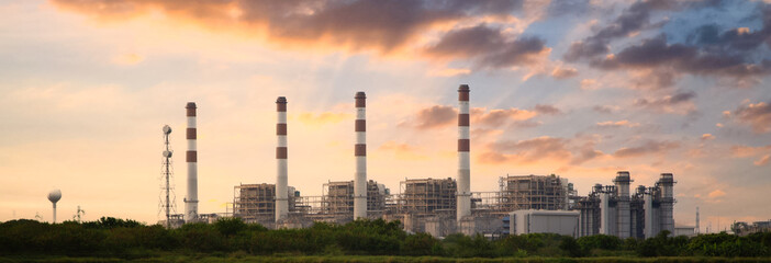 Obraz premium Combined Cycle Power Plant. Steam Turbine Modern Clean Power generator building. Large electricity industry.