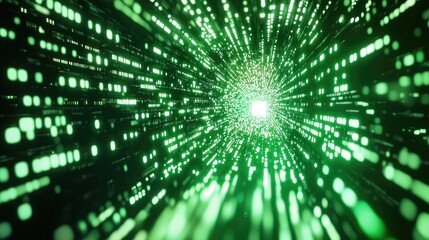 Abstract visualizing concept of fast streaming digital information travelling through an illuminated cyberspace tunnel, showing network communication and advanced technology