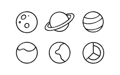 Fototapeta premium Set of simple line art icons representing planets and celestial bodies