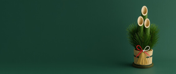 Plakat Japanese New Year decor Kadomatsu against a plain green background